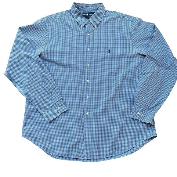 Vintage Polo Ralph Lauren Blue Micro Plaid Classic Fit Poplin Button Down XXL - Picture 4 of 6